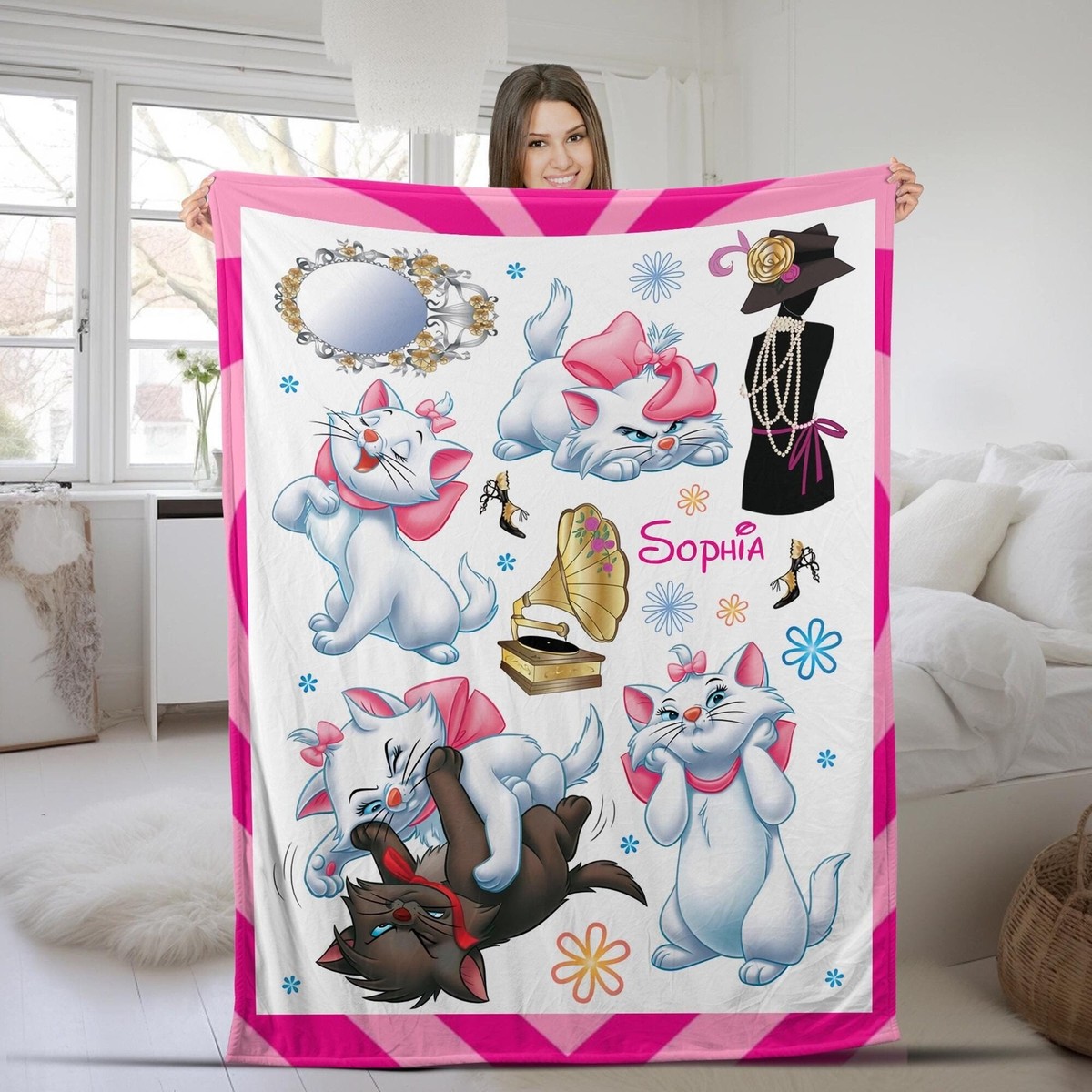 Custom The Aristocats Marie Blanket, Magic Kingdom Cat Fleece Blanket, The