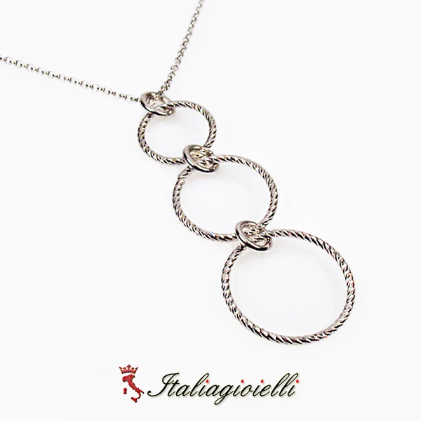 Preziosa Collana con Cerchi Diamantati in Argento 925 Rodiato Oro Bianco - Immagine 4 di 4