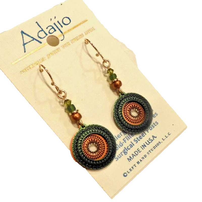 Adajio 2 Part Olive and Copper Etched Disc Fashion Earrings 7371 Beads Jewelry - Image 3 of 4