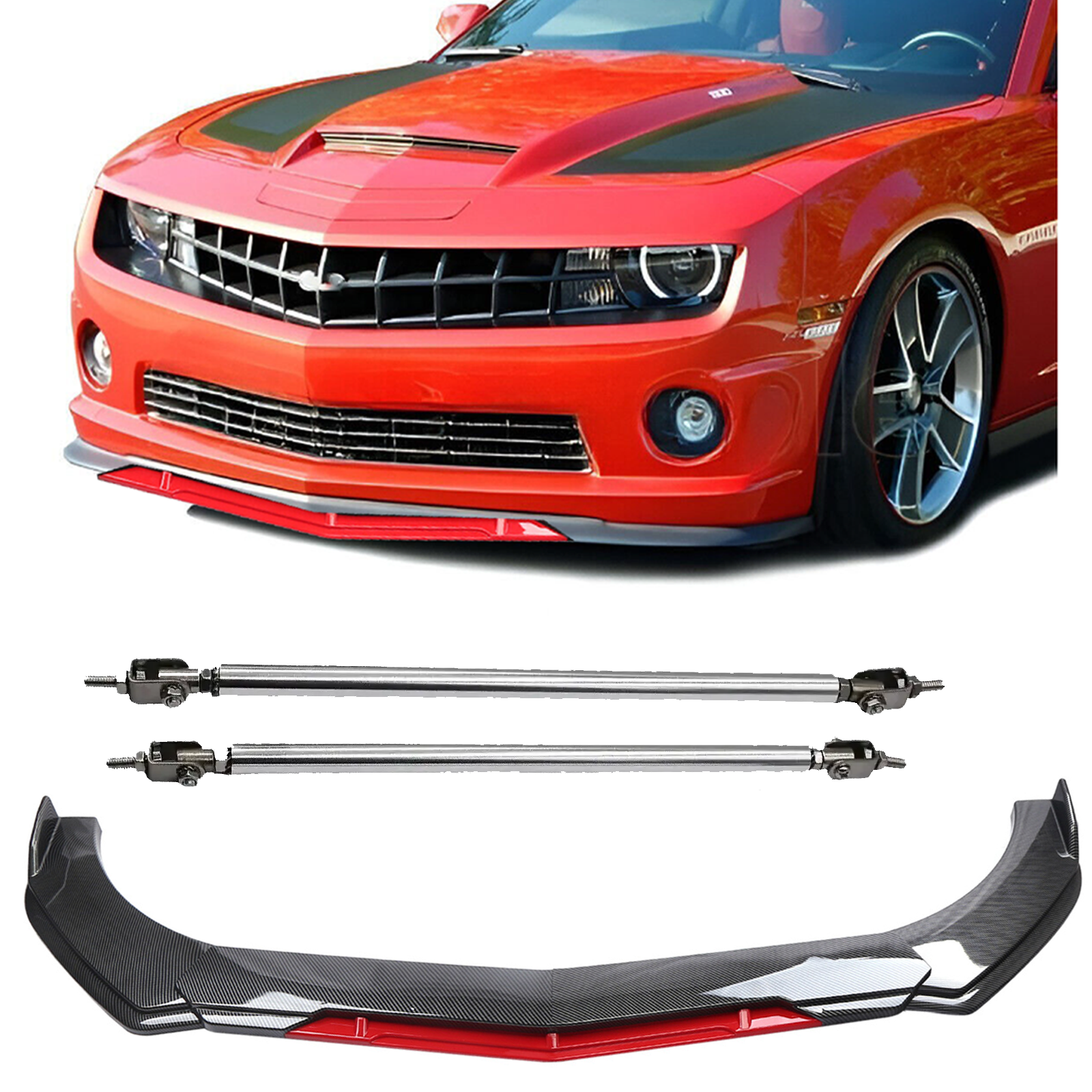 Chevrolet Camaro SS Front Bumper Carbon Fiber Lip Spoiler Splitter Strut Rod