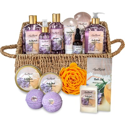 Bath Spa Gift Set (Aqua Elegante) - Luxury Basket With Honey & Lavender