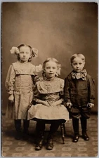 Cute Well Dressed Kids Posing In Studio Antique RPPC Real Photo Postcard W129