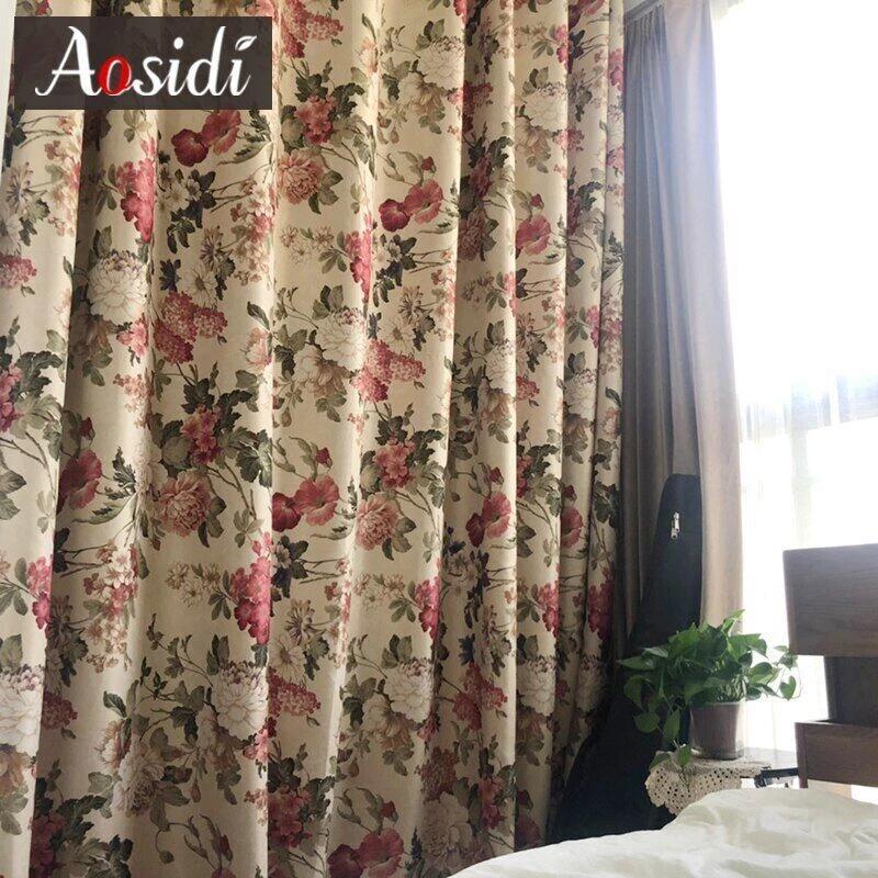 Cortinas de patrón foral para cortinas opacas para ventana de dormitorio sala de estar Foto 4 de 4