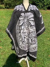 Iconic Mayan Sacrifice Scene Calendar Mexican Poncho Gaban Black White H26