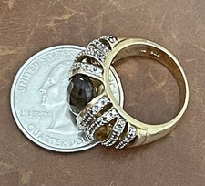 Elegant Gold Plated Sterling Silver Smoky Quartz and CZ Accent Ring Size 7.25