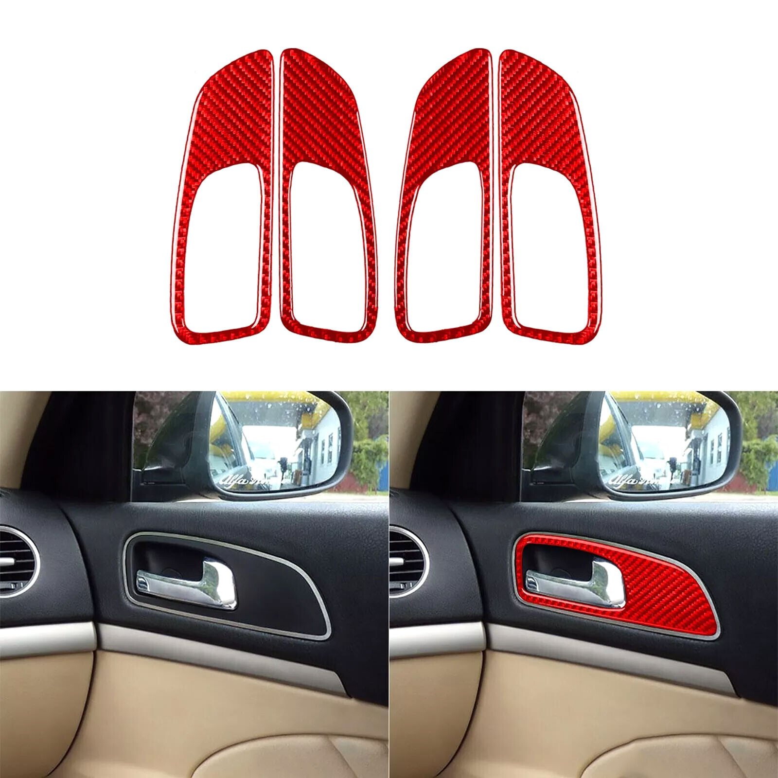 4Pcs Red Carbon Fiber Interior Door Handle Cover Trim For Alfa Romeo 159 2004-11