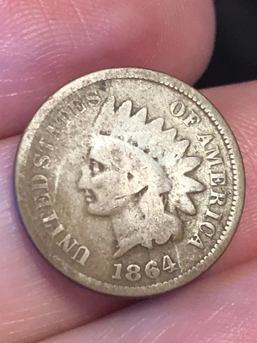 1864 L Indian Head Cent, With L, Pointed Bust, VG Details, Snow 16, Die Break