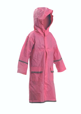 Kids Waterproof Full Length Long Hooded Raincoat jacket with Reflectors 3 colors