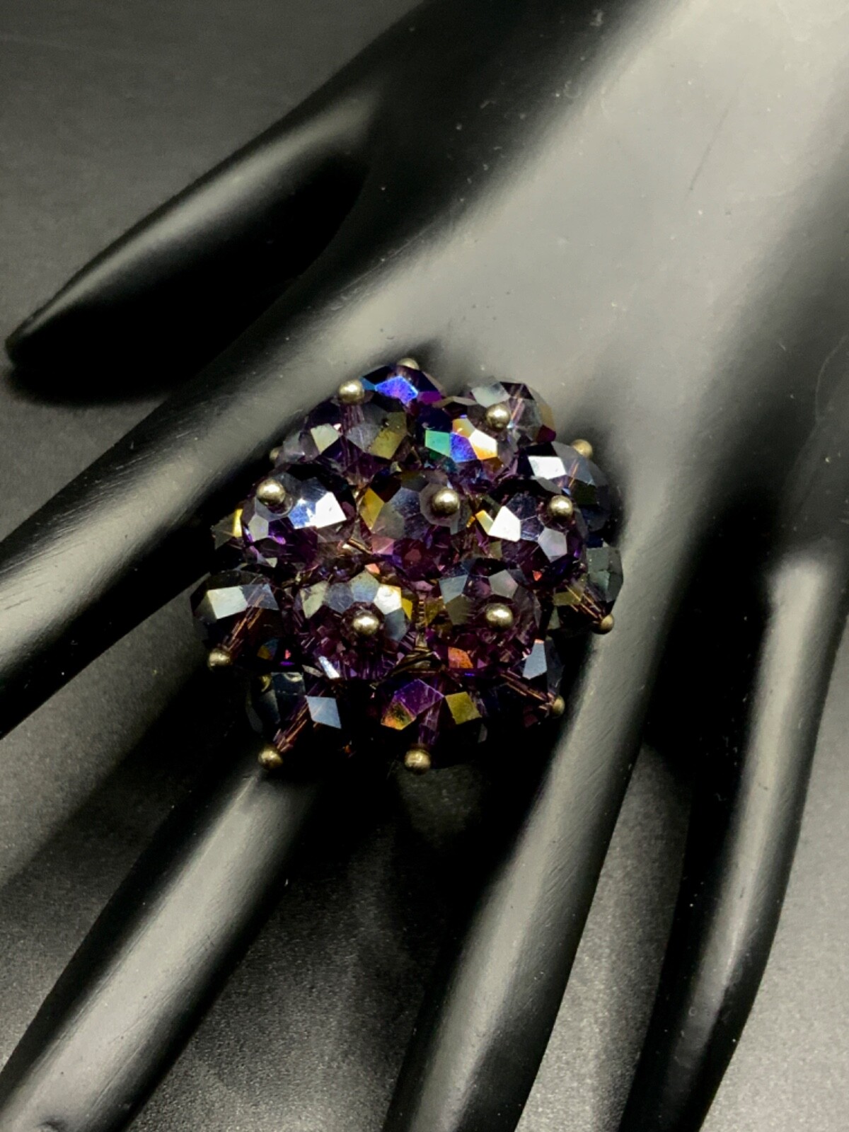 Cluster Ring adjustable Crystal Aura Amethyst shi… - image 3