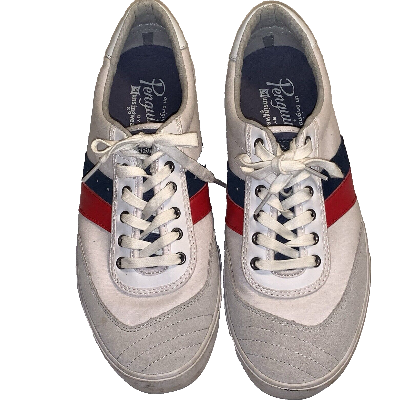 SAOLA Sneakers Pinguino Uomo Originale Tg 12 Bianco Rosso Blu Righe Tela Pelle