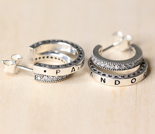 New Authentic Pandora Pave Double Hoop 