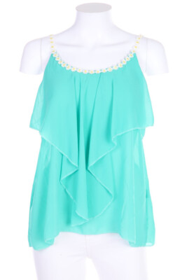 No Label Blouse Top Layer Look Flowers XS emerald green