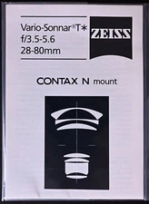 Original Contax N T* Carl Zeiss Vario-Sonnar 28-80mm f/3.4-5.6 User Manual -Mint