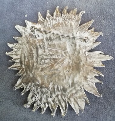 Broche Vintage Argentée Tournesol Soleil - Signée Didier Thiébaud - Années 90, Occasion