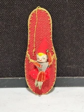 Vintage Christmas Pipe Cleaner Elf on Red Shoe Candy Holder Ornament Japan
