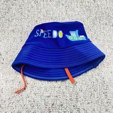 Speedo Boys Bucket Hat sz S/M Blue Adjustable Strap Boat Theme UV 50 Protection