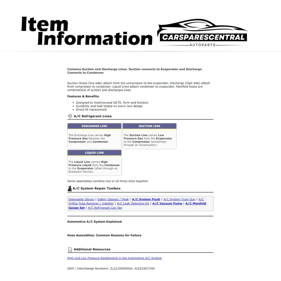 Conjunto de mangueira AC para 2003 2004 Ford Expedition 5.4L - Imagem 3 de 3