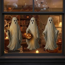 3 Pcs Ghost Decor - Halloween Ghost Mirror Window Cling Stickers Web Window Glas
