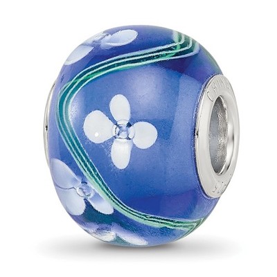 Anhänger Sterlingsilber Reflexionen rhodiniert weiß floral blau Glasperlen