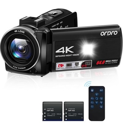 ORDRO Z36 4K/30fps Camcorder, 64MP Vlogging Camera with 18X Digital Zoom, LED