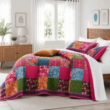 Quilted Patchwork Flower Print Coverlet Sets Bedspread with Pillowshams