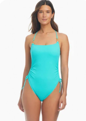 Bleu Rod Beattie Women s Swim Lagunita Blue One Piece W/Gold Accent Size 8 NWT