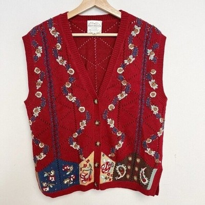 Susan Bristol Hand Embroidered Granny Grandmacore Sweater Vest Vintage 1995 M