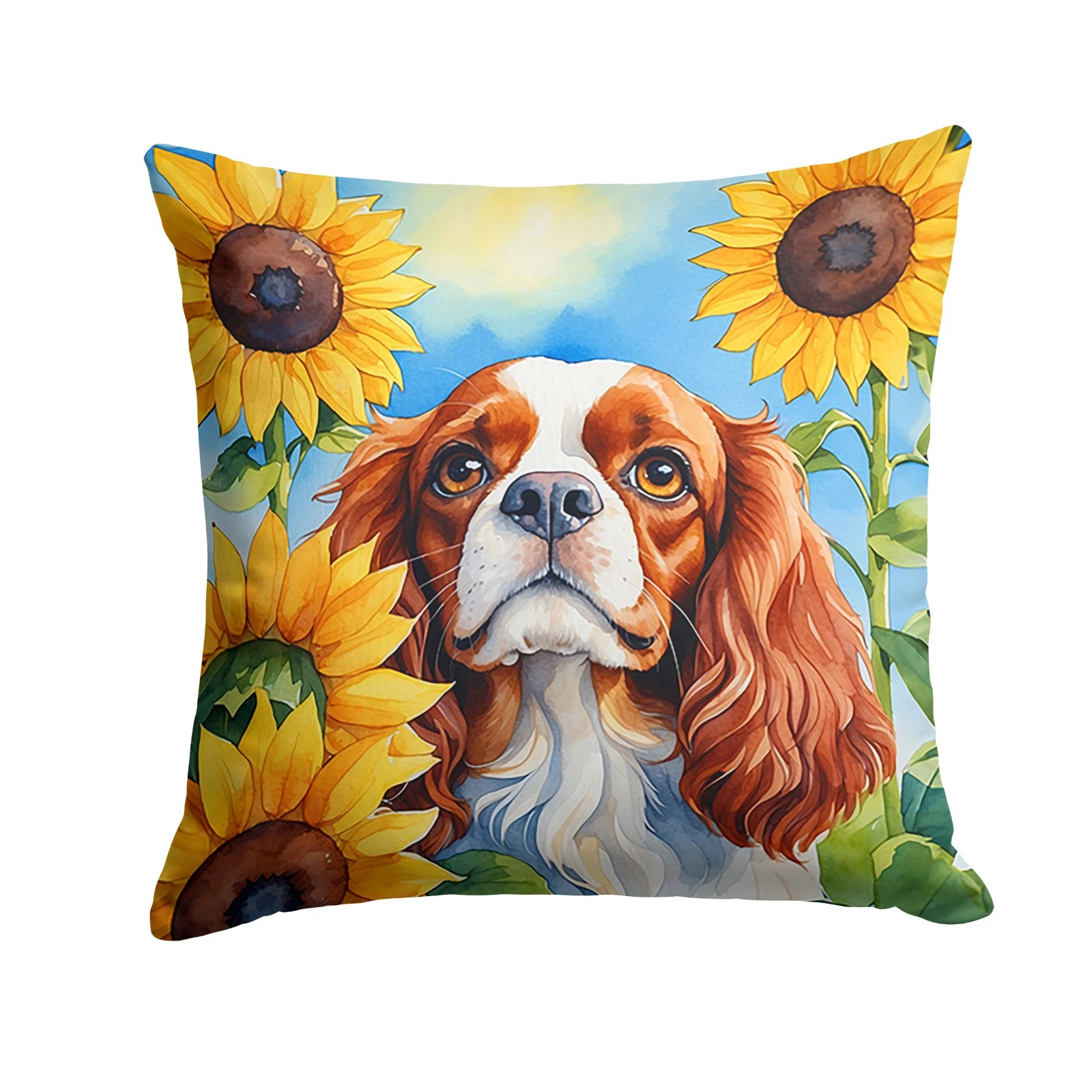 Cavalier King Charles Spaniel In Sunflowers Throw Pillow
