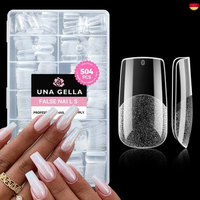 UNA GELLA Medium Square Tips für Gelnägel, 504 Stück 10 Größen, Soft Gel Pres