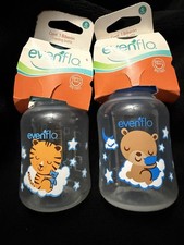 2 Evenflo 4 Oz. 120ml BPA Free 0-3M Baby Bottles BLUE Tiger Teddy Bear NEW