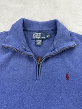 Polo Ralph Lauren Sweater Mens Medium Blue Cotton 1/4 Zip Heritage Preppy