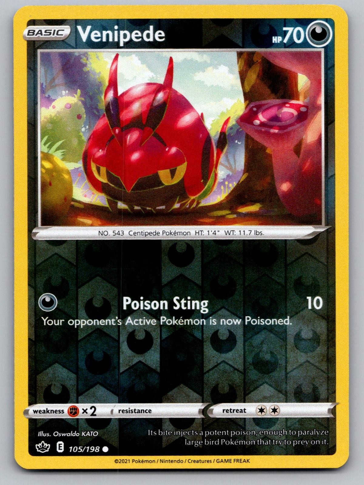 Venipede 105/198 Common Chilling Reign Pokemon Reverse Holo Near Mint