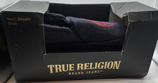 True Religion Men's Slip-On Denim Slippers Dark Blue Red Comfort Brand Jeans