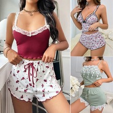 Women V-Neck Sleepwear Pajamas Set Top with Short Pants Nightwear Set Homewear