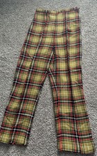 VTG All Over Print Polyester Disco Pants 70s Flare MCM Plaid Sz 16