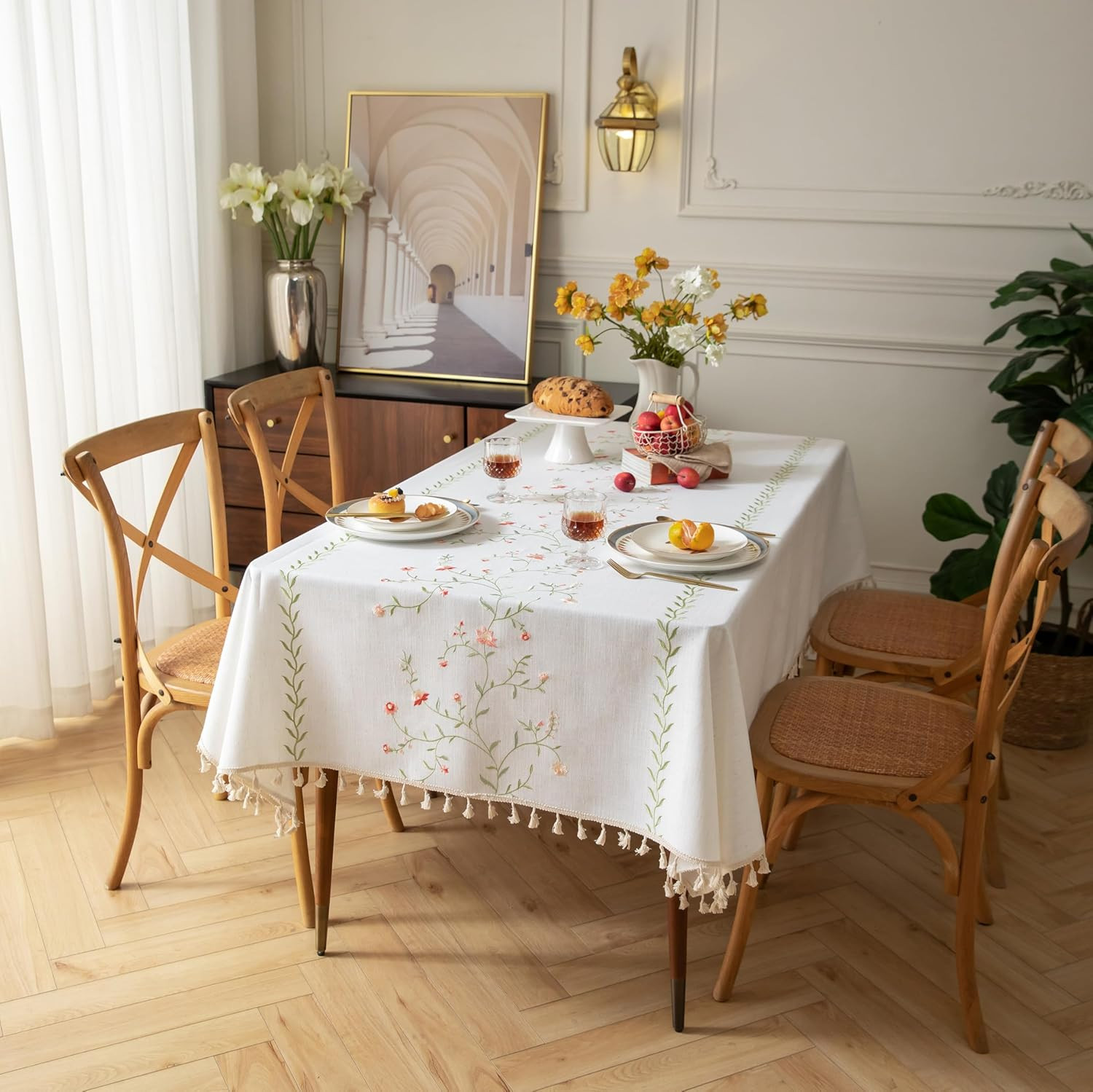 Kitchen nappe de table rectangulaire lin lavable brodée grise cuisine