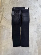 True Religion Jeans Mens Size 34x32 Geno Big T Flap Relaxed Slim Gray Denim