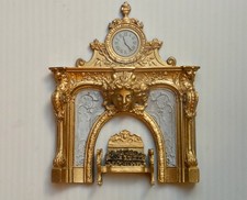 Dolls House 1 /12 Scale Ornate Fire Place Coal Fire Mantle Piece Clock