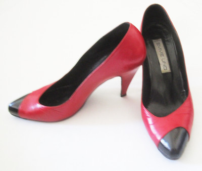 Emme Uno Italy Red Leather w/ Black Toe 3'' Heels Pumps Preowned Women's 7 1/2 B