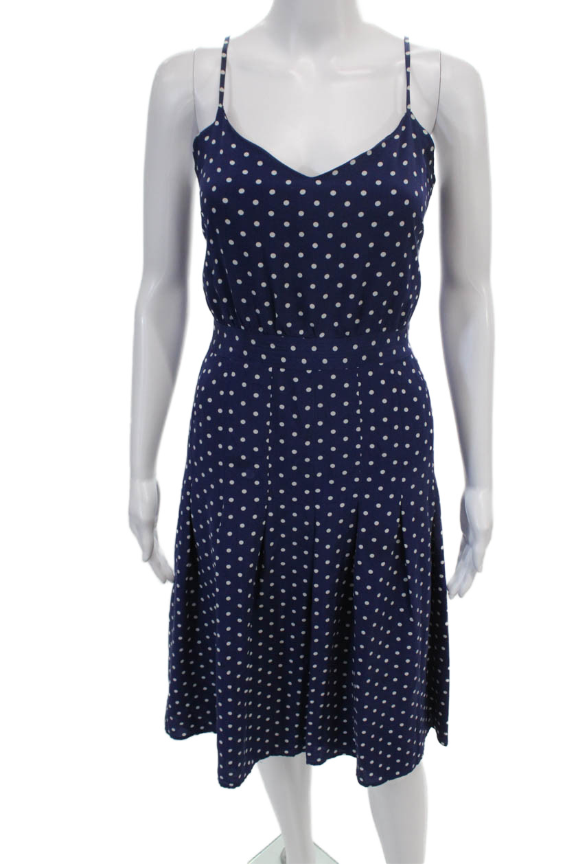 J Crew Womens Polka Dot Printed Pleated Zipped A-Line Dress Navy Blue Size 4Free Shipping in US $100+ Orders | $6.95 Orders Below