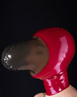 Bright & Shiny Latex Hood with Breathing Hole Red/trans black XL