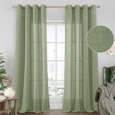 Sage Green Linen Sheer Curtains 84 inch for Living Room, Linen Textured Light...