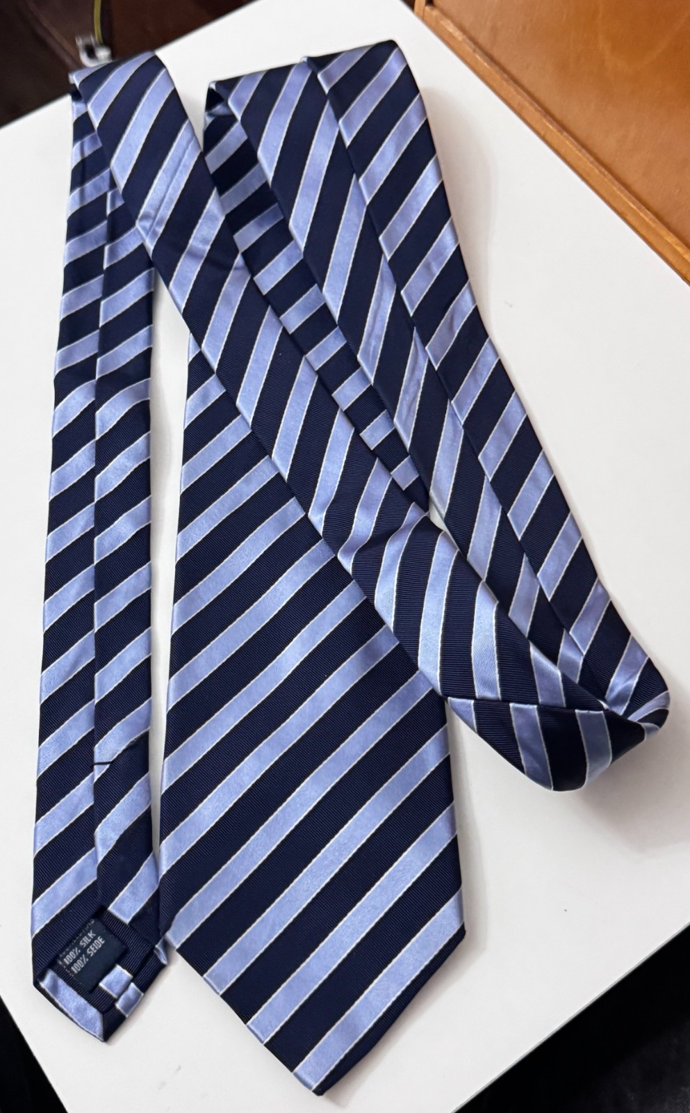 Gilberto Navy & Silver Diagonal Striped Silk Tie image 2