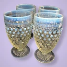 Set of 4 Vtg Anchor Hocking Moonstone Hobnail Opalescent Goblets - 1940s Glass