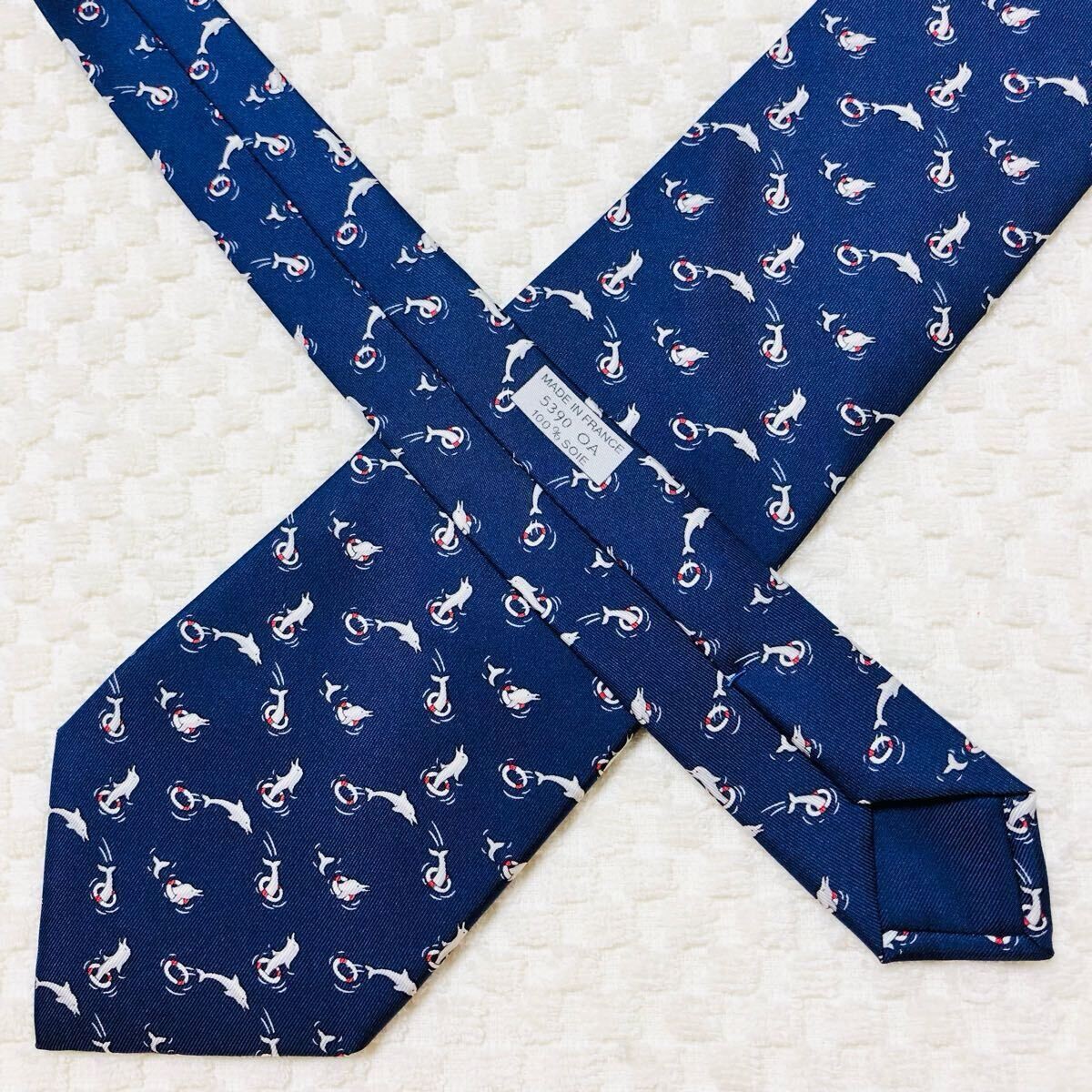 HERMES tie dolphin float ring pattern 100 silk ma… - image 5