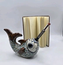 Vintage Tonala Ken Edwards Ceramic Fish Pencil Holder Paperweight • Mexico 5"L 