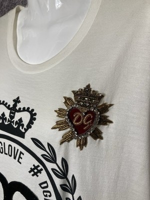 Dolce & Gabbana Swarovski Embroidered Heart DG T Shirt White Size