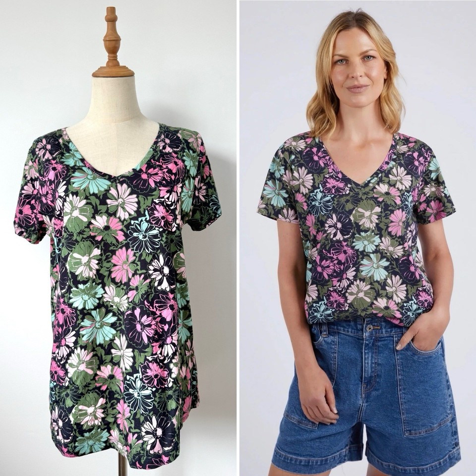 Elm Lifestyle T-shirt Size 12 Florentina Vee Tee Floral 100% Cotton Short Sleeve