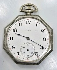 Vintage Elgin 1917 12s Octagon Model 3 Open Face Pocket Watch