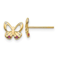 14k Yellow Gold CZ Children's Butterfly Button Stud Earrings Gift for Her
